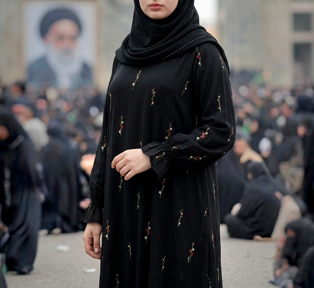 عبای راحیل نخی سراسر گلدوزی شده