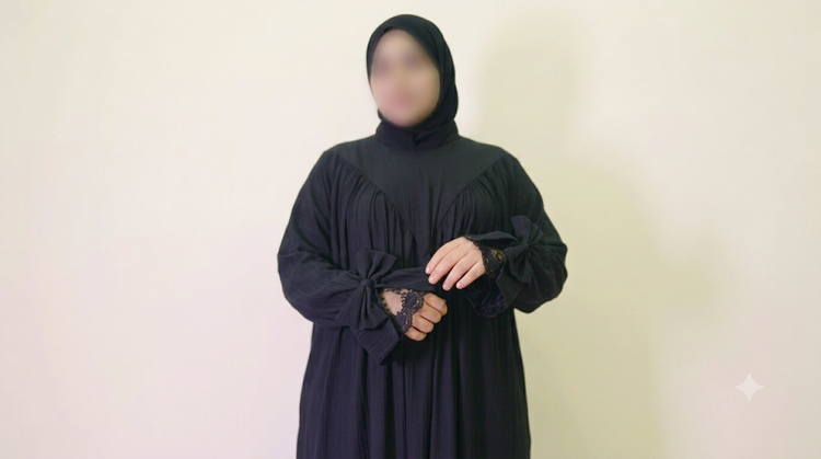 عبای سرمه مشکی پاپیونی